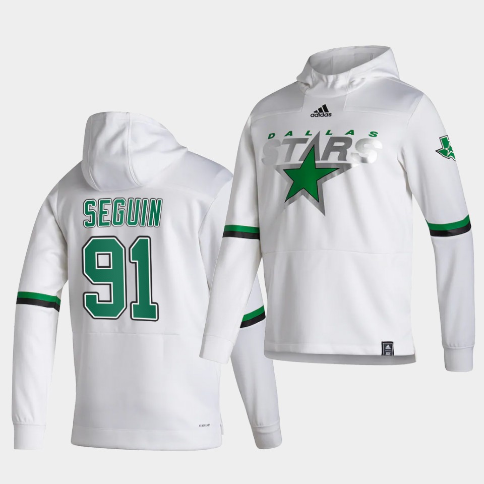 Men Dallas Stars #91 Seguin White NHL 2021 Adidas Pullover Hoodie Jersey->dallas stars->NHL Jersey